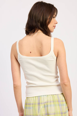 Beaded Lime Square Neck Ribbed Tank Top in CreamTopEmory Park