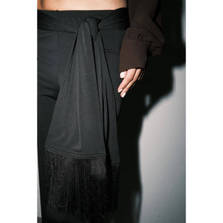 Sutton Matte Jersey Wide-Leg Pants with Fringe Tie Belt