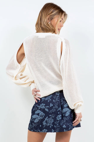 Bolero Eyelet Crewneck Sweater in Ivory KnitTopChayse Clothing