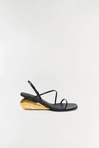 Bridget Shell Wedge Sandal in Black and GoldShoesSIMKHAI