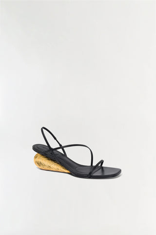 Bridget Shell Wedge Sandal in Black and GoldShoesSIMKHAI