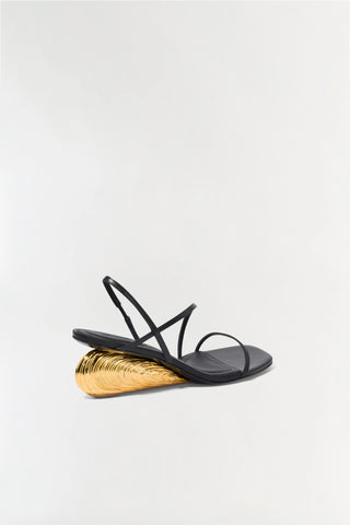 Bridget Shell Wedge Sandal in Black and GoldShoesSIMKHAI