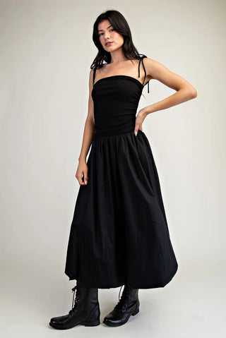 Bubble Hem Midi Dress with Tied Shoulder StrapClothingChayse Clothing
