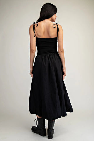 Bubble Hem Midi Dress with Tied Shoulder StrapClothingChayse Clothing