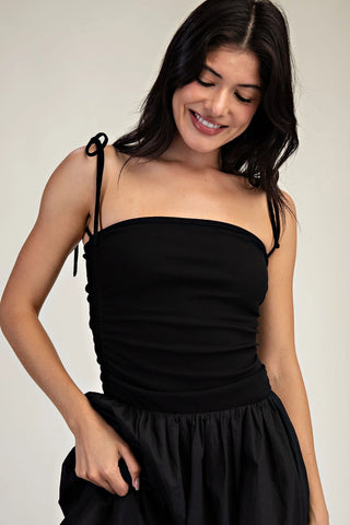 Bubble Hem Midi Dress with Tied Shoulder StrapClothingChayse Clothing