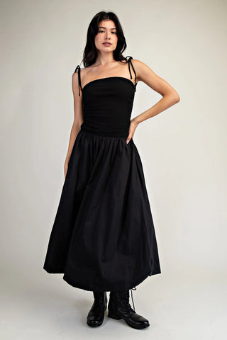 Bubble Hem Midi Dress with Tied Shoulder StrapClothingChayse Clothing