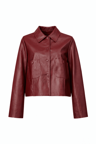 Burgundy Statement Patch Pocket Faux Leather JacketOuterwearChayse Clothing