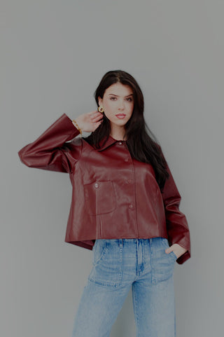 Burgundy Statement Patch Pocket Faux Leather JacketOuterwearChayse Clothing