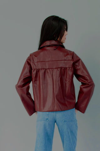 Burgundy Statement Patch Pocket Faux Leather JacketOuterwearChayse Clothing