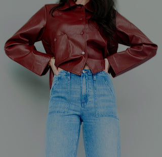 Burgundy Statement Patch Pocket Faux Leather JacketOuterwearChayse Clothing