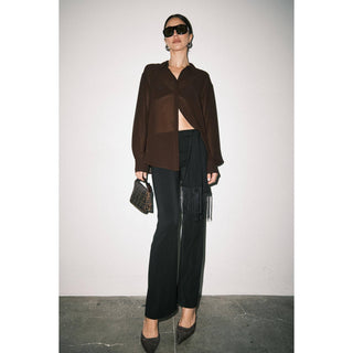 Sutton Matte Jersey Wide-Leg Pants with Fringe Tie Belt