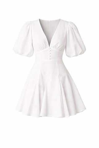 Celeste Puff Sleeve Flare Mini Dress in Textured CottonDressChayse Clothing
