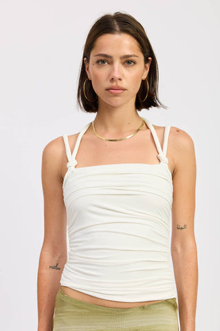 Sienna Ruched Rope-Tie Halter Top in Ivory