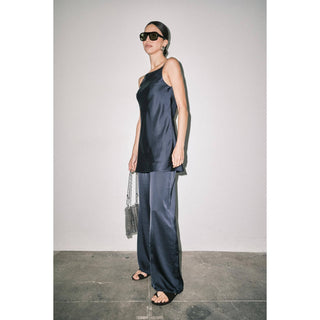 Sloane Satin Cowl Neck Cami & Wide Leg Pant Set in Navy