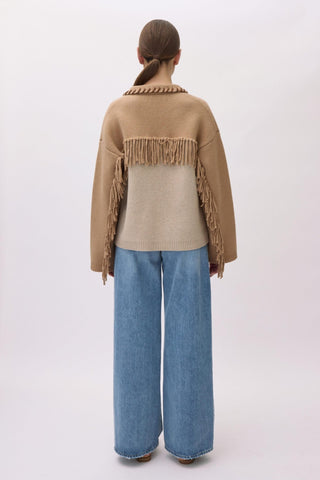 Chesney Oversized Fringe Cardigan in Camel MultiClothingSIMKHAI