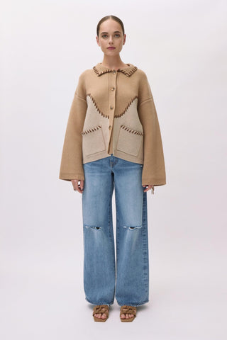 Chesney Oversized Fringe Cardigan in Camel MultiClothingSIMKHAI