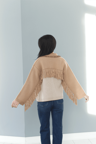 Chesney Oversized Fringe Cardigan in Camel MultiClothingSIMKHAI