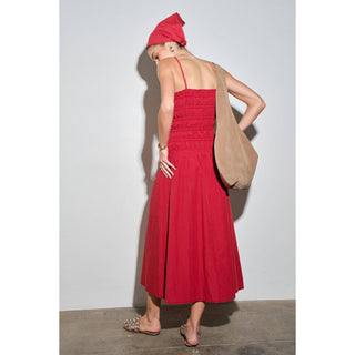 Colette Cotton Linen Smocked Bodice Midi Dress in RedDressChayse Clothing