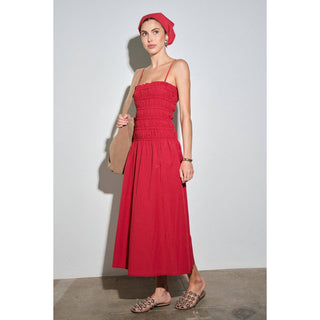 Colette Cotton Linen Smocked Bodice Midi Dress in RedDressChayse Clothing