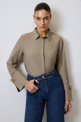 Collared Long Sleeve Button Cuff Bodysuit ShirtClothingChayse Clothing