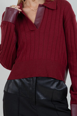 Contrast Knitted Long Sleeve Sweater in BurgundyTopChayse Clothing