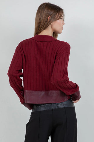 Contrast Knitted Long Sleeve Sweater in BurgundyTopChayse Clothing