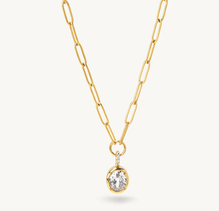 Solange Oval Solitaire Waterproof Pendant Necklace in 14K Gold PVD
