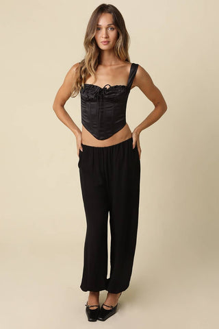 Wren Wide-Leg Bubble Hem Pants in Black
