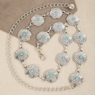 Floral Disc Western Chain Belt in Silver