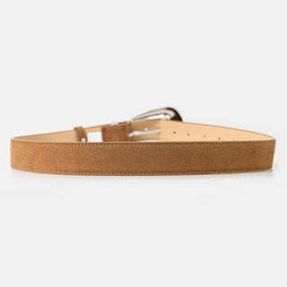 Bulky Buckle Vegan Suede Belt in Brown and Silver