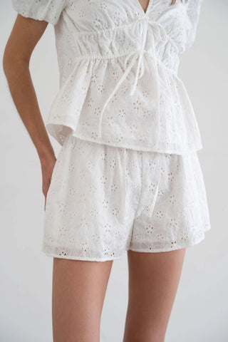 Eyelet - Embroidered Elastic Waist ShortsClothingChayse Clothing
