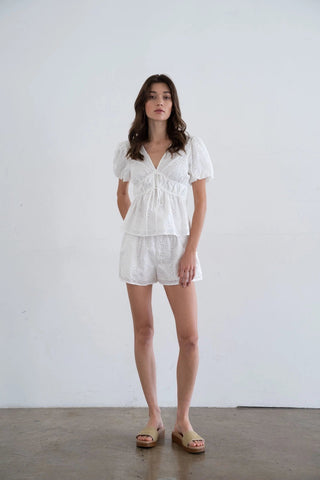 Eyelet - Embroidered Elastic Waist ShortsClothingChayse Clothing
