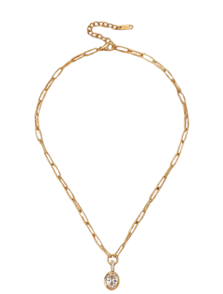 Solange Oval Solitaire Waterproof Pendant Necklace in 14K Gold PVD