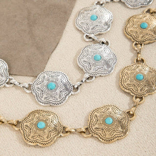 Floral Disc Western Chain Belt in Silver