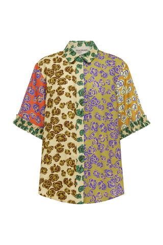 Floral patterned shirt with a mix of colors on a white background