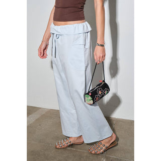 Anja Fold-Over Cotton Twill Pant in Baby Blue
