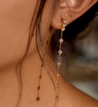 Celeste CZ Linear Drop Earrings in 14K Gold PVD