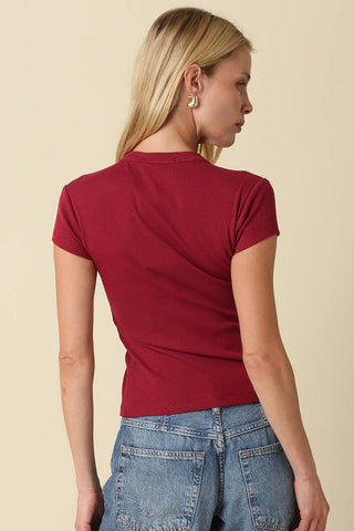 Leslie Sculpt Button-Front Knit Top in Red