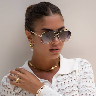 Logan Acetate Aviator Unisex Sunglasses in Light Gold & Gray