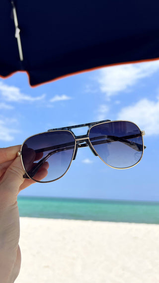 Logan Acetate Aviator Unisex Sunglasses in Light Gold & Gray