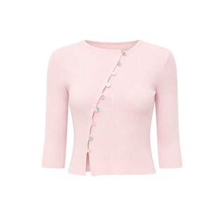 Pearl Shell Button Ribbed Cardigan