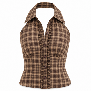 Phil Plaid Halter Top in Brown