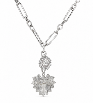 Radiant Heart & Sun Coin CZ Lariat Necklace in Silver