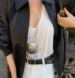 Silver Shell Fringe Pendant Necklace