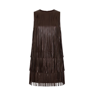 Simon Miller Jupiter Fringe Mini Dress in Dark Chocolate Brown