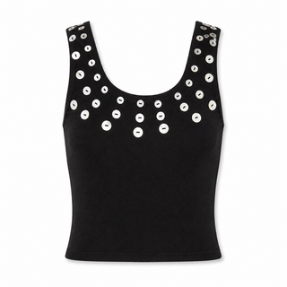 Sloane Shell Button Ribbed Tank in Black
