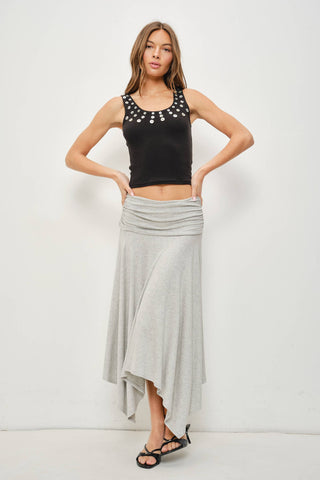 Sloane Shell Button Ribbed Tank in Black