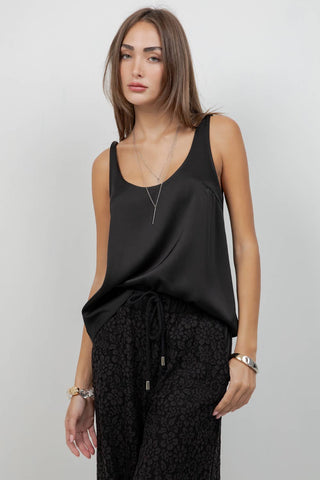 The Effortless Satin Tank Top in Black