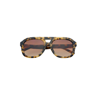 Oversized square sunglasses with a translucent tortoiseshell frame and warm brown tinted lenses, shown against a plain white background.