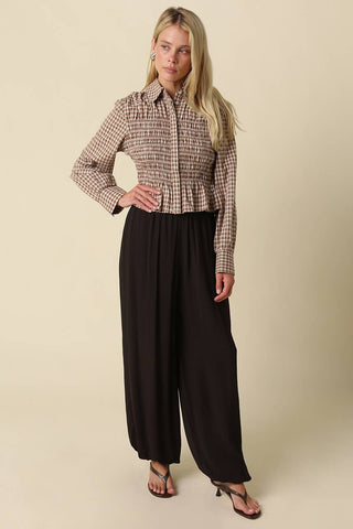Wren Wide-Leg Bubble Hem Pants in Black